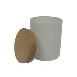 Białe szkło 250 ml z drewniana pokrywką/uszczelką